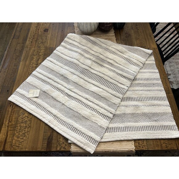 24"x60" Chunky Stripe Bath Rug Cream/Gray - Hearth & Hand with Magnolia: NEW - Picture 1 of 6